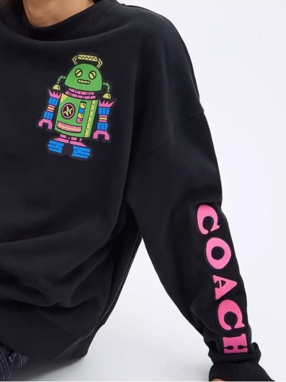 COACH Sweatshirt with Neon Robot and Pink Sleeve Logo XXL NWT RARE